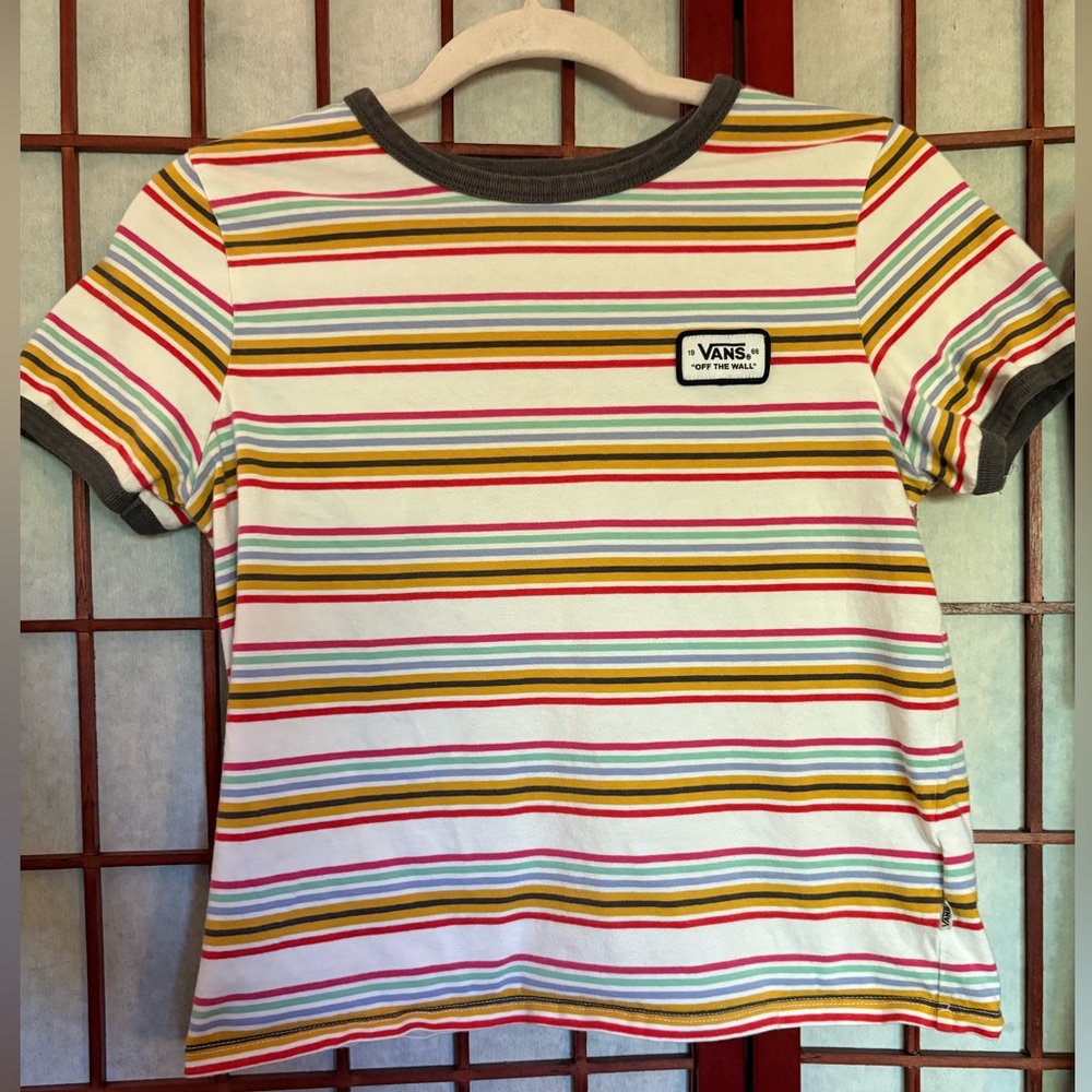 Vans White and Yellow Short Sleeve Tee Retro Stripes